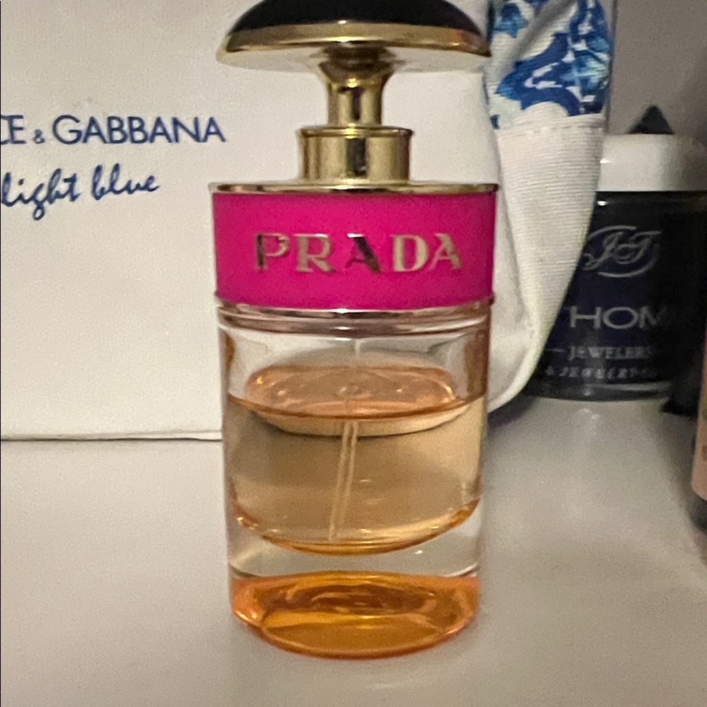 Used Prada Pink and Gold Fragrance Bottle